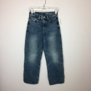 New! Gap Teen 90s Loose Jeans 12 Juniors Medium Blue Denim Destroys Mid Rise